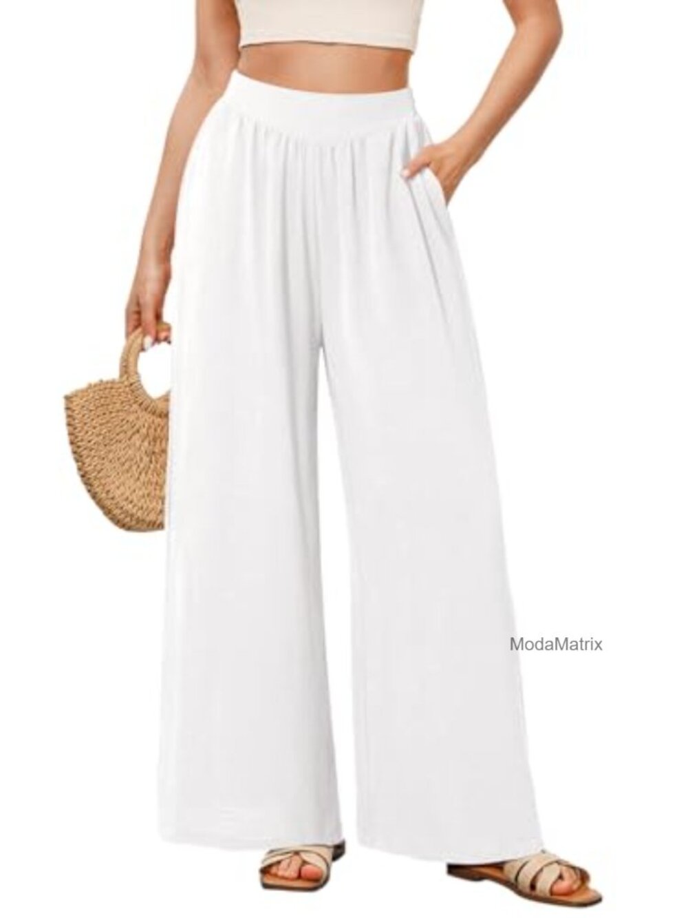 Women Wide Leg Palazzo Pants Flowy Lounge Pant with Pocket High Waisted Casual